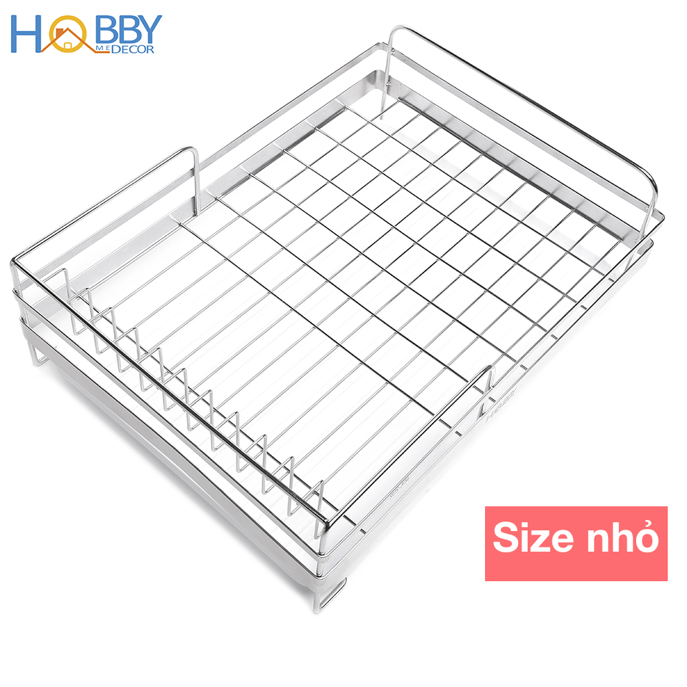 Kệ chén Inox 304 HOBBY KC kèm khay hứng nước và ống đũa - hàng cao cấp cho chung cư - không rỉ sét - 2 size tùy chọn