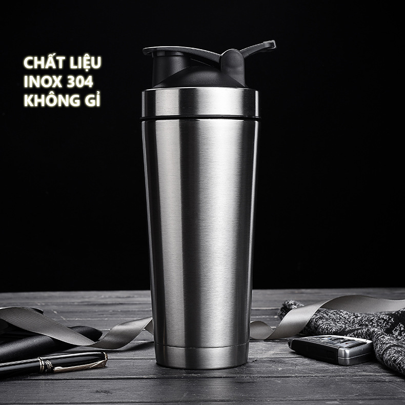 [Loại Cao Cấp - Giữ Nhiệt - Inox 304] bình lắc gym, bình lắc shaker, bình nước thể thao inox giữ nhiệt + kèm quả lắc Lò Xo - Hàng chính hãng DoDoDios