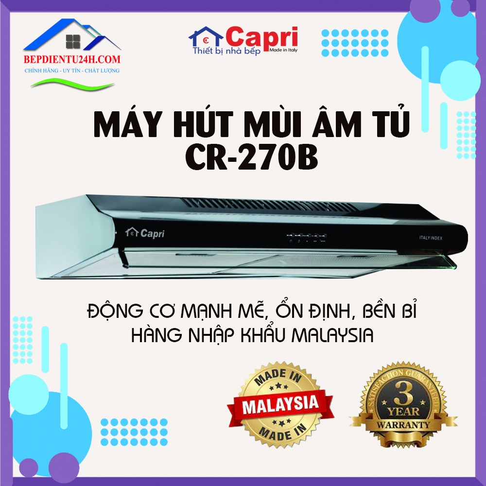 Máy Hút Mùi Âm Tủ Capri CR-270B - Hàng Chính Hãng, Nhập Khẩu Malaysia, Động Cơ Mạnh Mẽ, Ổn Định, Bền Bỉ