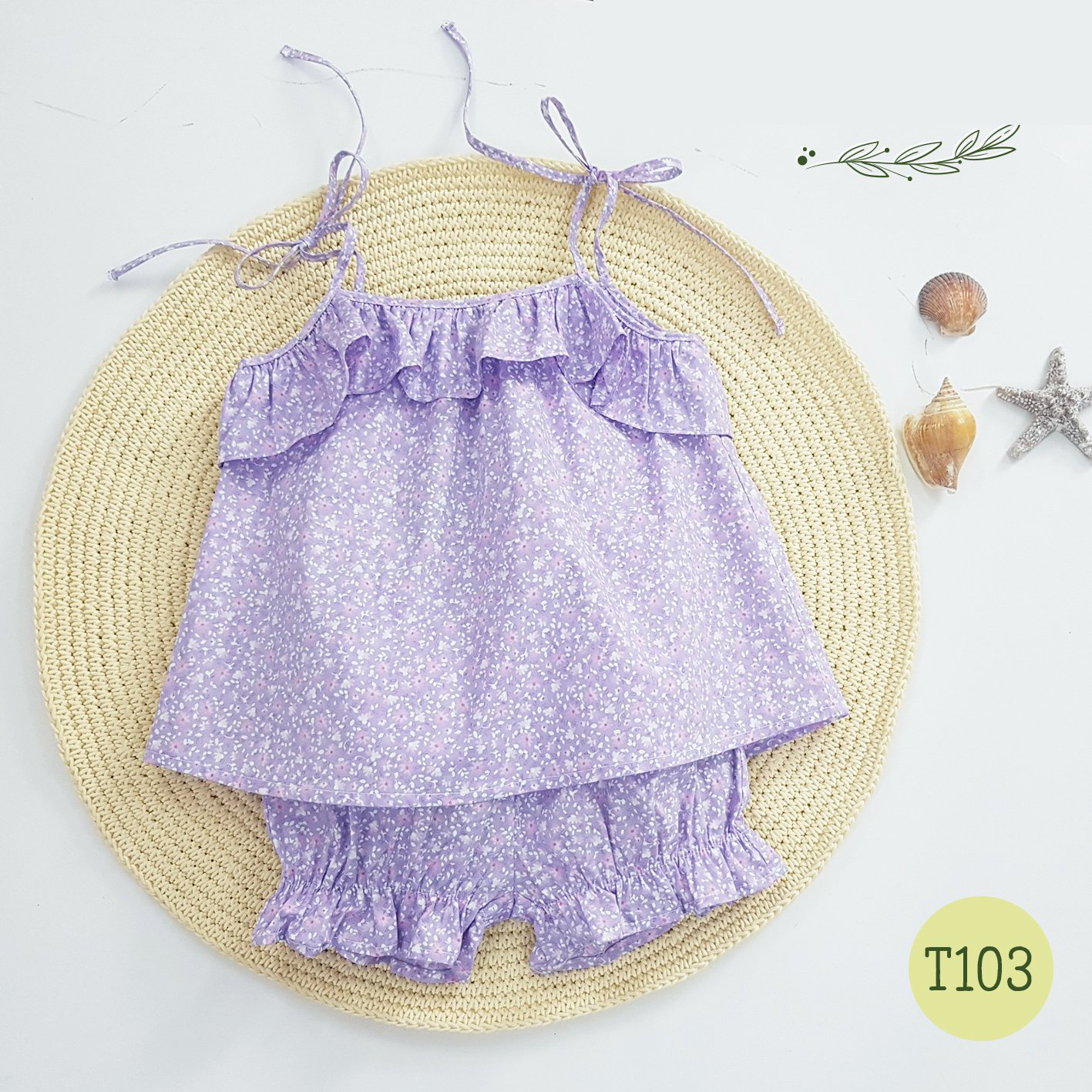 Set bộ đồ cho bé gái 2 dây tím hoa nhí hot trend set trang phục bé gái thô mịn·từ 1-8T + Tặng kẹp tóc cực xinh