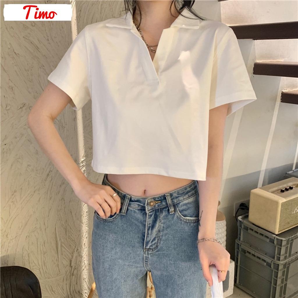 Áo croptop nữ ,Áo croptop, tay ngắn có cổ kiểu polo thời trang đẹp form rộng sexy cá tính thể thao màu trắng đen ACN002