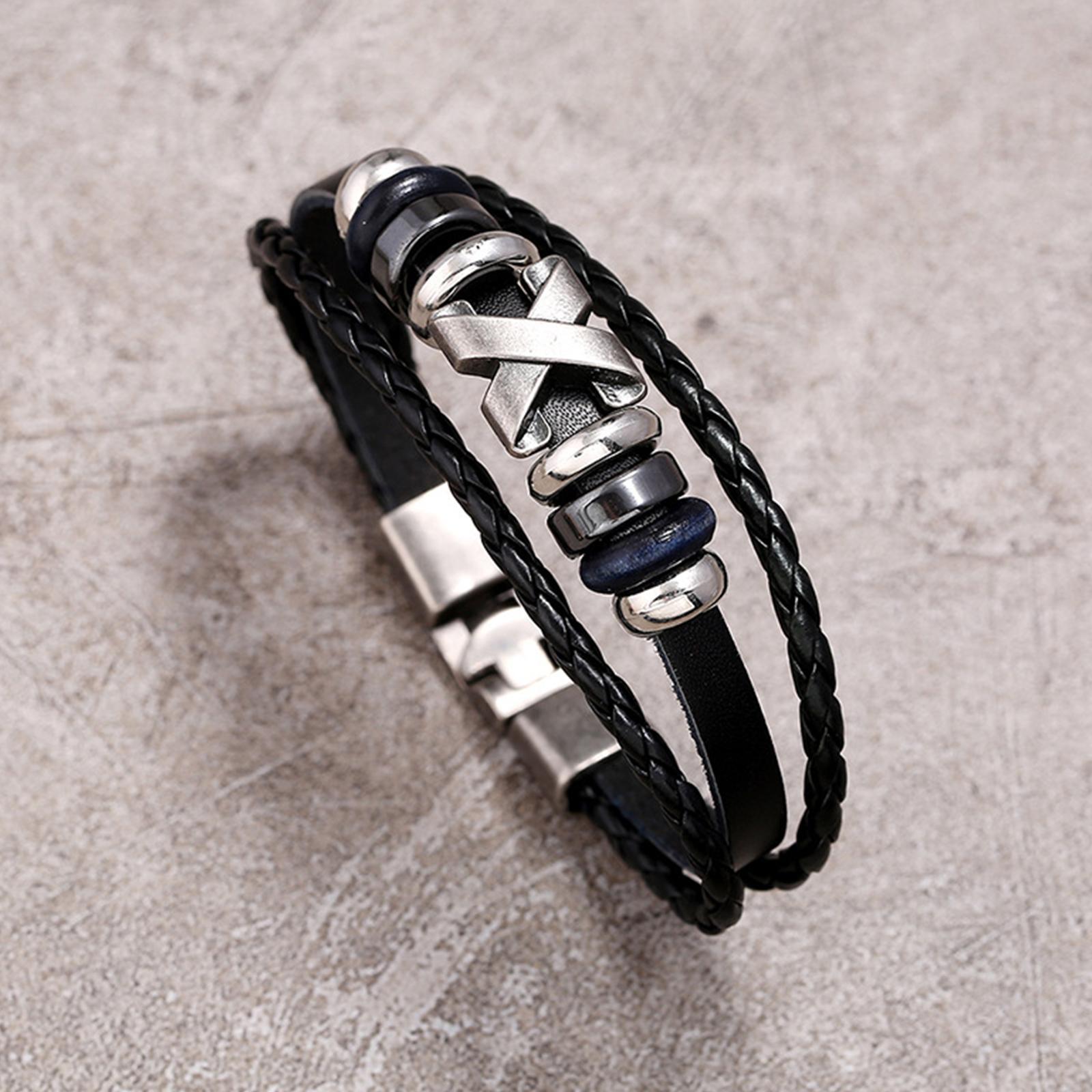 Fashion Braided Leather Bracelet Bangles Rope Multilayered Men Women
