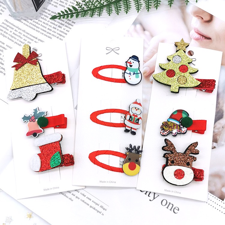 Set 3 Kẹp Tóc Mái Bọc Vải Giáng Sinh Kute Dễ Thương
