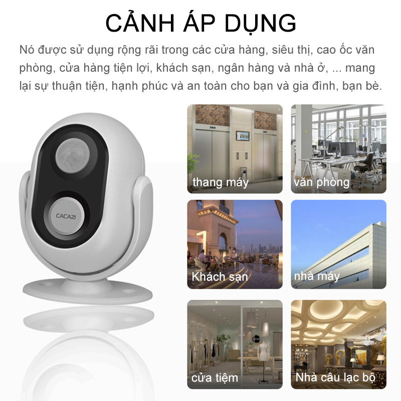 Chuông báo khách tự động CACAZI V037, báo động chống trộm, dùng cảm biến hồng ngoại dành cho cửa hàng và siêu thị