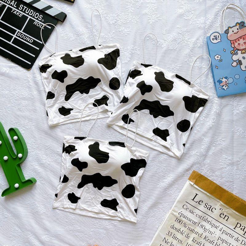 Áo croptop 2 dây bò sữa