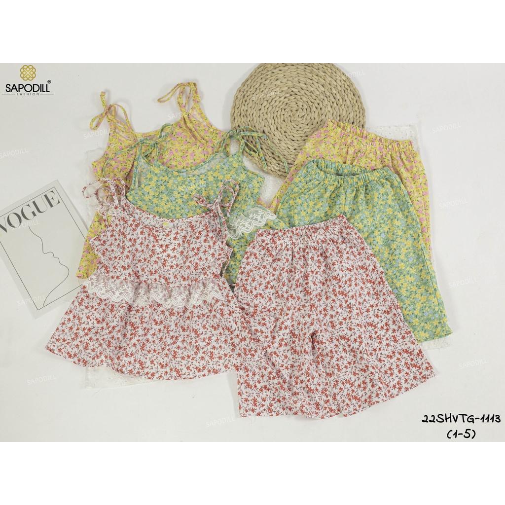 Đồ bộ bé gái, Bộ quần áo hoa nhí hai dây cho bé gái phối quần ống suông từ 12-35kg chất lụa mịn mát