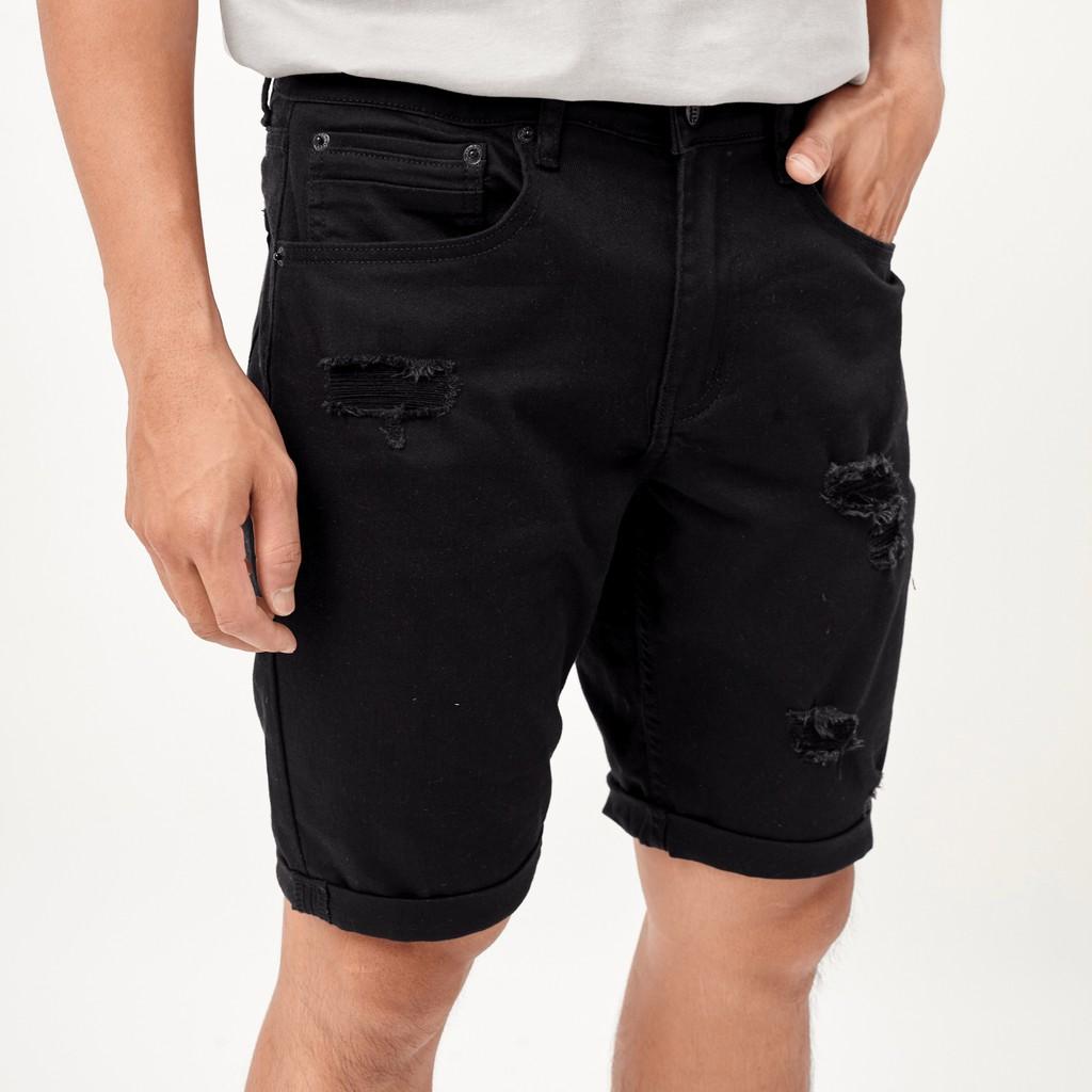 Quần short jean nam đen rách MRC S174 chất cotton cao cấp, form ôm vừa vặn, tôn dáng, trẻ trung - CUONG STORE