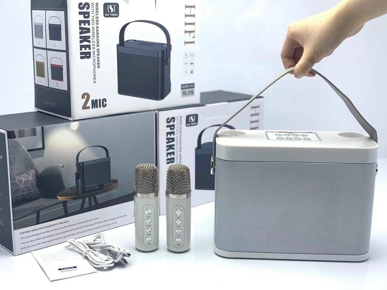 Loa Bluetooth Karaoke Sothing YS-219 Kèm 2 Micro Có Quai Xách Du Lịch- Hàng chính hãng