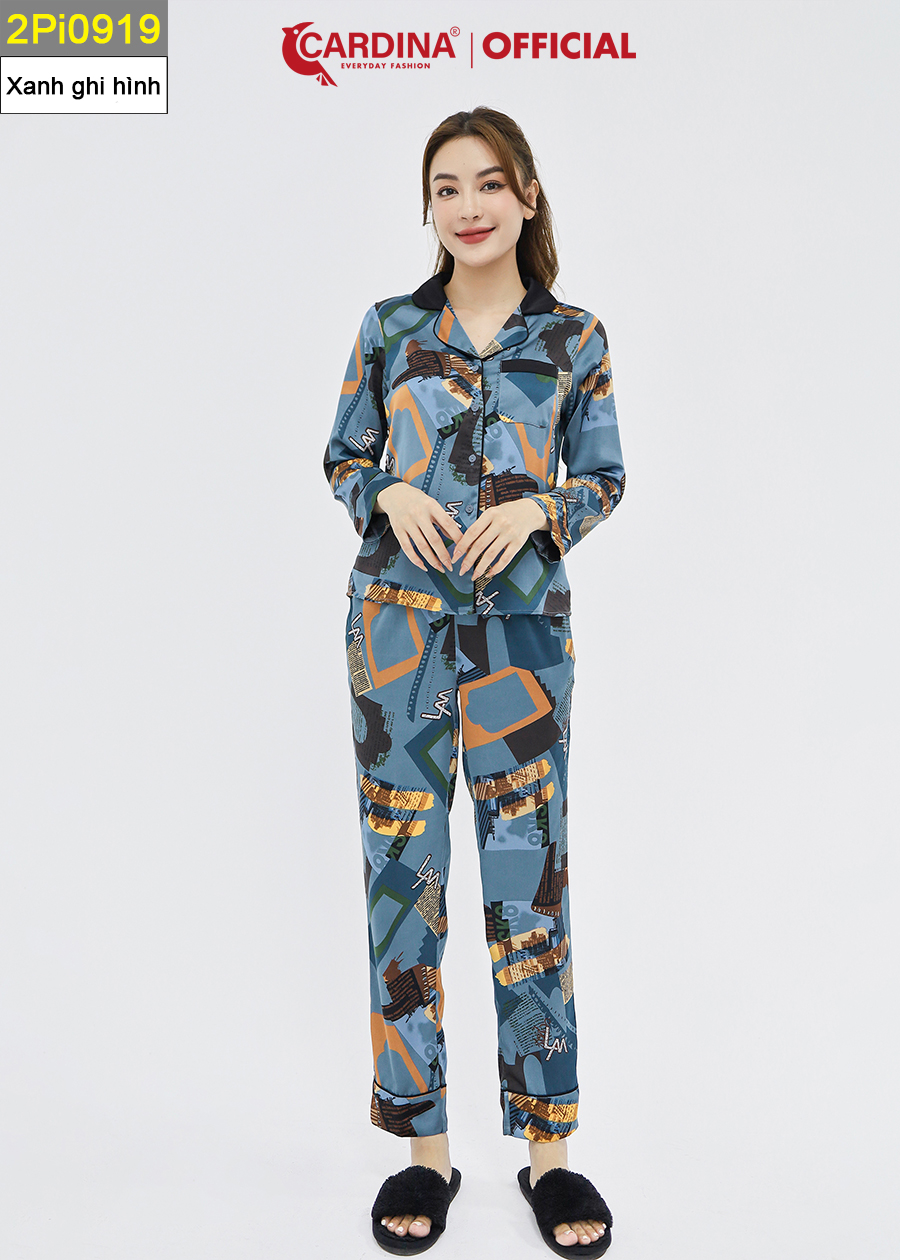 Đồ Bộ Nữ CARDINA Pijama Chất Lụa Satin Nhật Cao Cấp Quần Dài Áo Tay Lỡ Họa Tiết 2Pi09