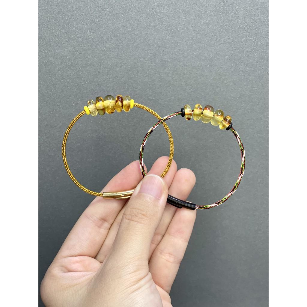 Vòng tay đồng điếu hổ phách hoa cooper mix dây cước kim loại Minh Tâm Jewelry