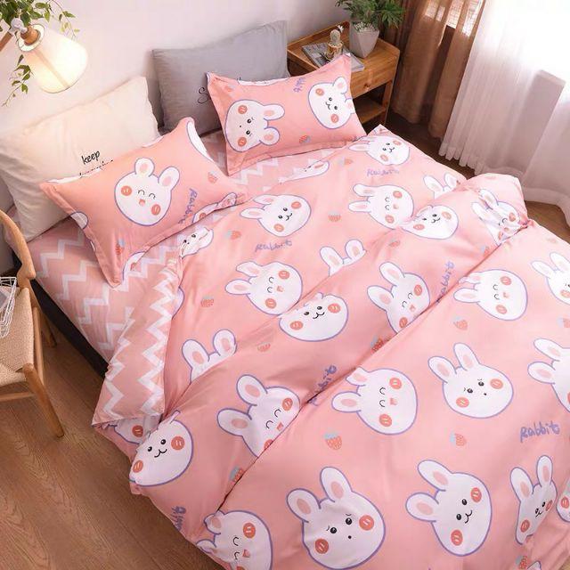 Bộ Chăn Ga Gối Thỏ Mặt Tròn Cotton Poly