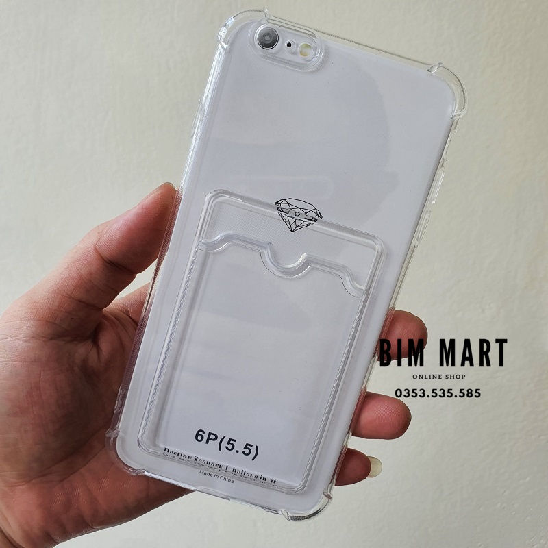 Ốp chống sốc dành cho iPhone 6 Plus, 6s Plus silicon trong suốt kèm ngăn ví đựng thẻ