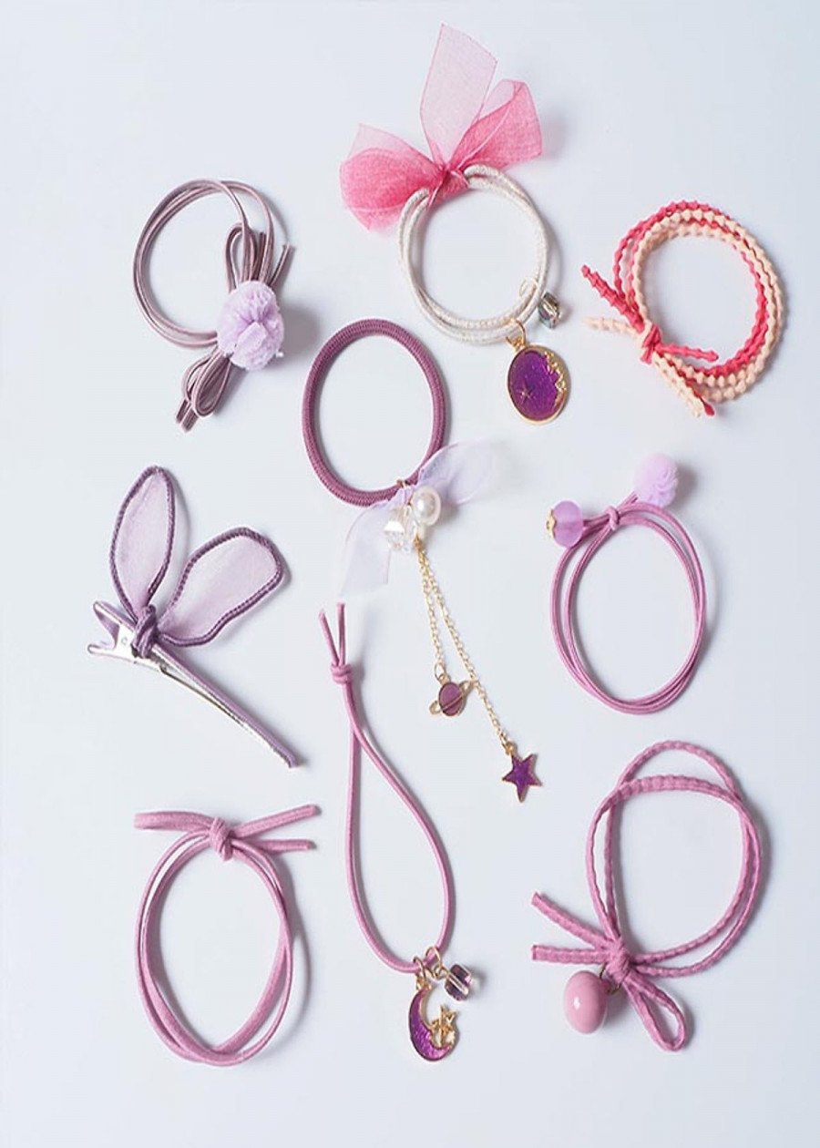 Set 9 cột tóc nhiều màu dễ thương - Hồng