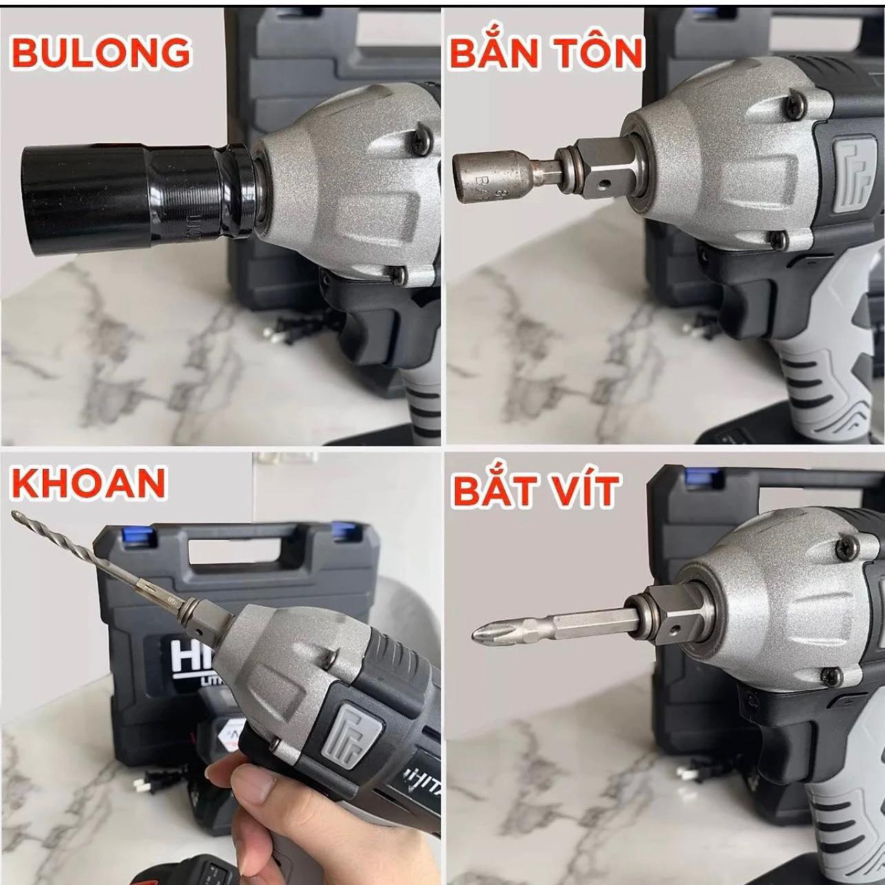 Máy Siết Ốc 199V Tháo Mở Bulong Dùng Pin Kèm 29 món phụ kiện. Bắn Mở Bulong Cầm Tay  Hàng Công Ty Chuyên Khoan, Siết, Vít