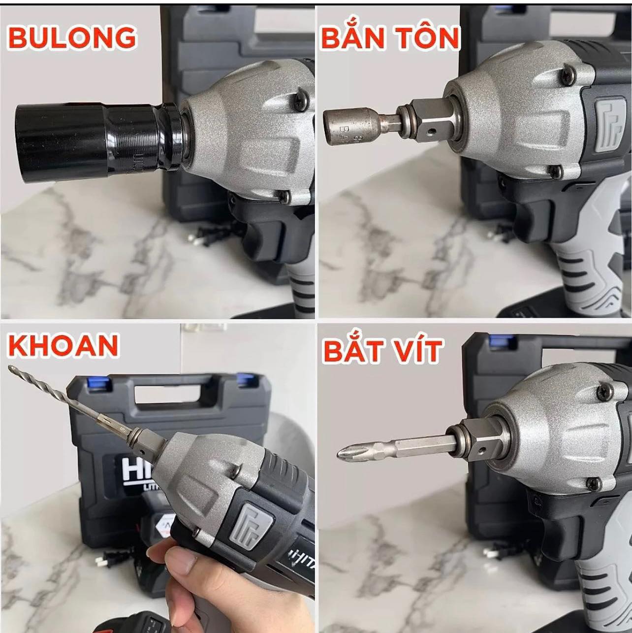 Máy Siết Bulong Pin không chổi than full box, TẶNG 1 đầu khẩu chuyên dụng