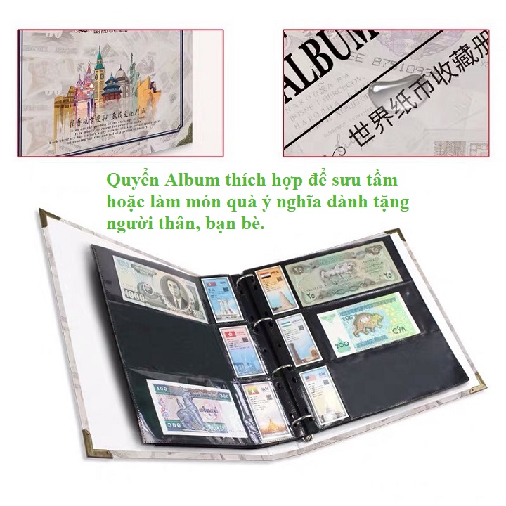 Bìa Album in các hình quốc tế, giao màu ngẫu nhiên, dùng để bảo quản các loại tem, tiền giấy sưu tầm.