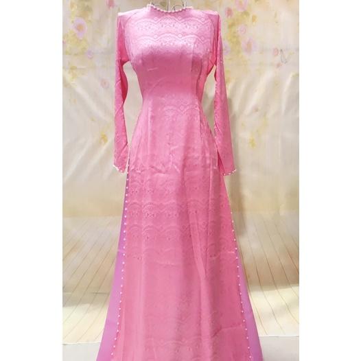 ÁO DÀI GẤM MÀU HỒNG-ẢNH THẬT 100