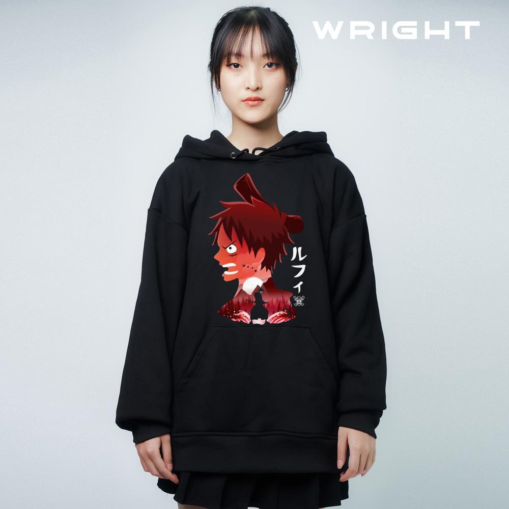 Áo hoodie anime Wright one piece hình in Luffy phiên bản samurai phong cách manga cực chất oversize unisex