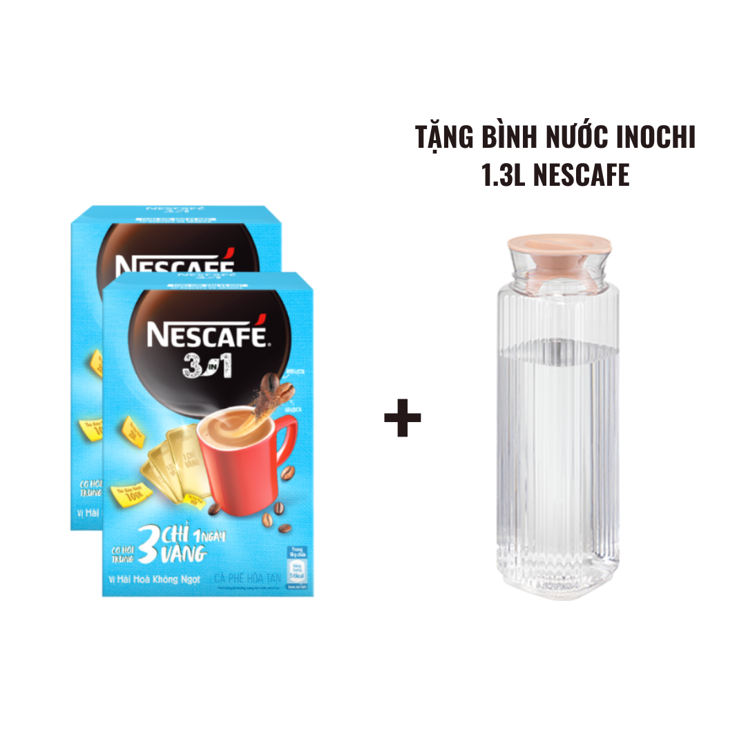 [Tặng Bình nước Inochi 1.3L NESCAFE] Combo 2 hộp cà phê hòa tan Nescafé 3IN1 công thức cải tiến - VỊ HÀI HOÀ KHÔNG NGỌT (1 hộp x 20 gói x 17g)