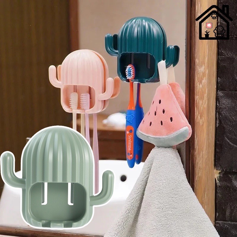 Giá Đỡ Bàn Chải Đánh Răng Gắn Tường Không Cần Khoan Hình Cây Xương Rồng Hoạt Hình Dễ Thương