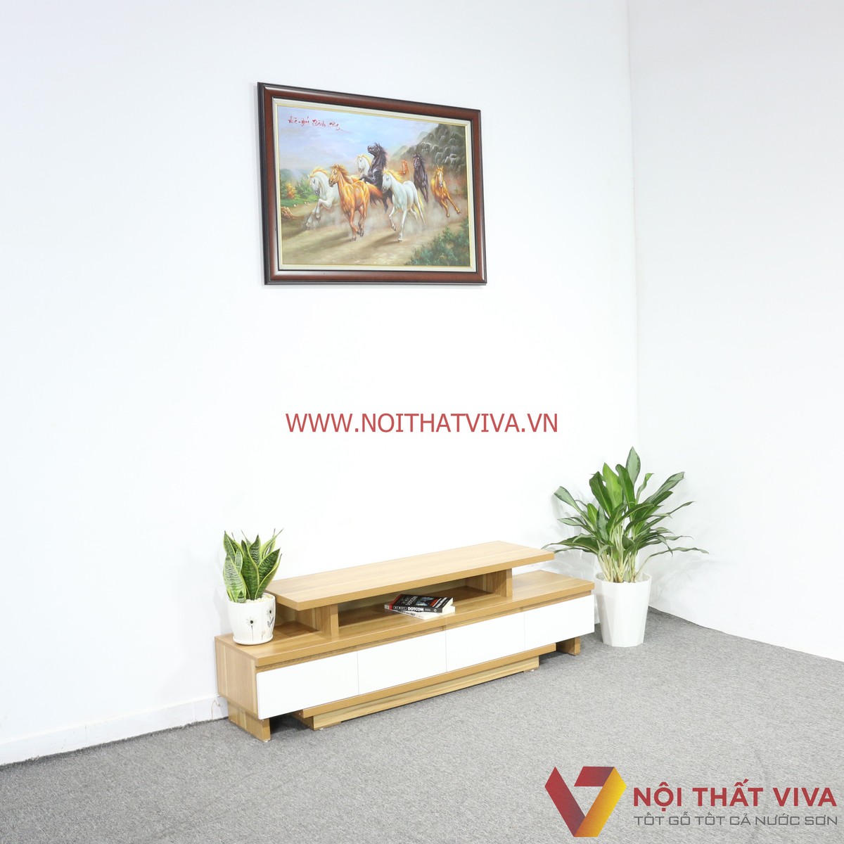 Kệ Tivi Thông Minh Gỗ MDF Melamine Màu Vàng Cánh Trắng Đẹp Hiện Đại