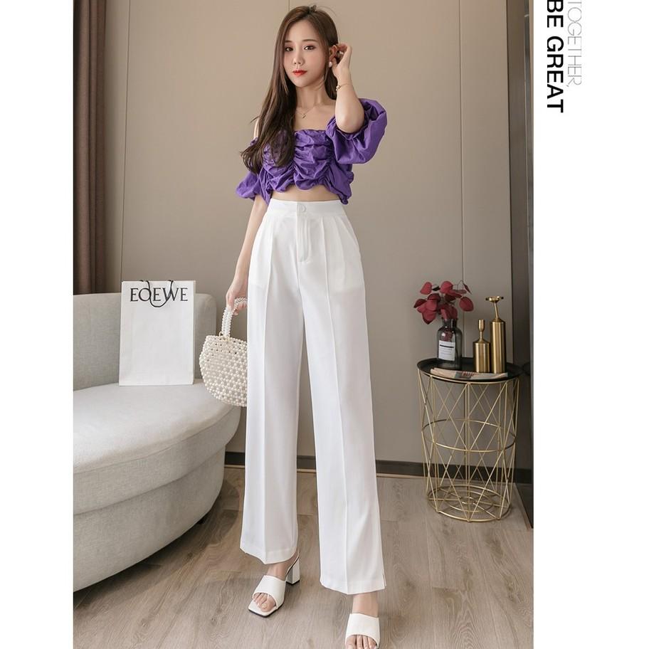 Quần ống rộng suông culottes khóa trước vải nhiều màu xuông dài, lưng cao kiều nữ Hàn Quốc