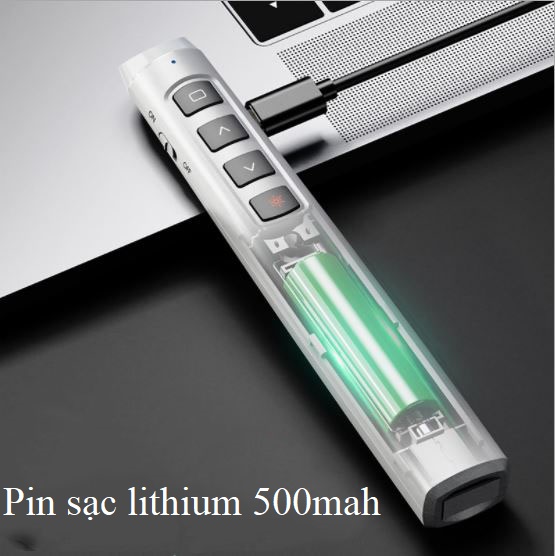 Bút laser trình chiếu Slide, có Lazer, pin sạc lithium, điều khiển từ xa không dây 2.4G