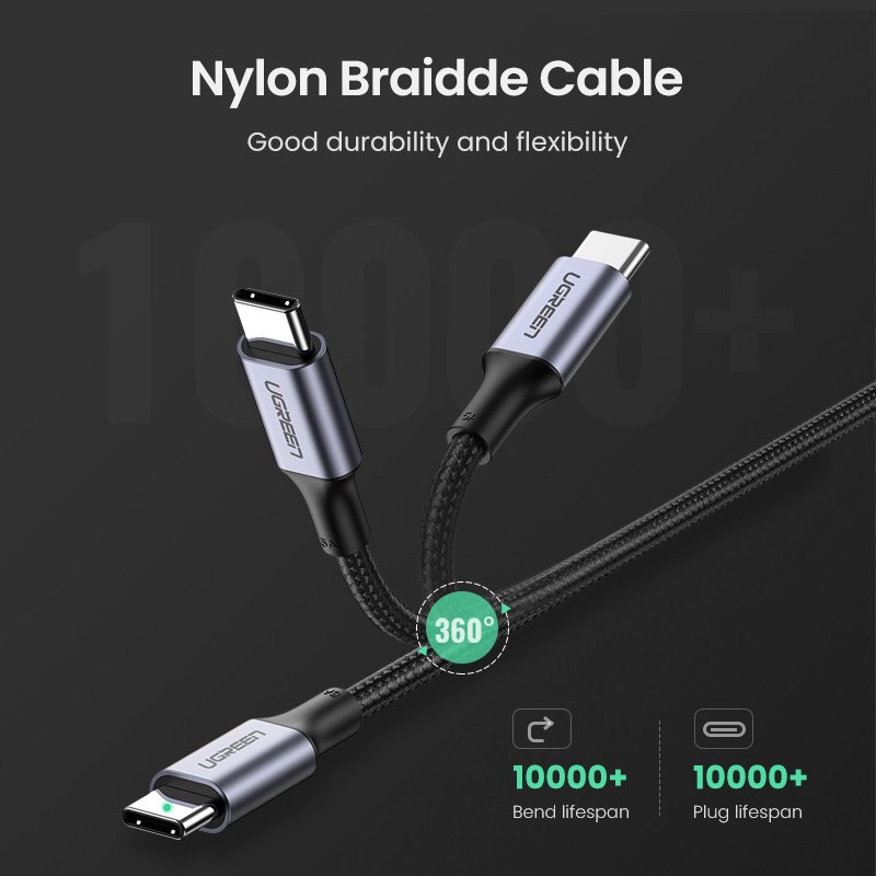 Cáp sạc nhanh 60W USB Type-C to Type-C dài 2M bọc nylon Ugreen 50152 cao cấp hàng chính hãng