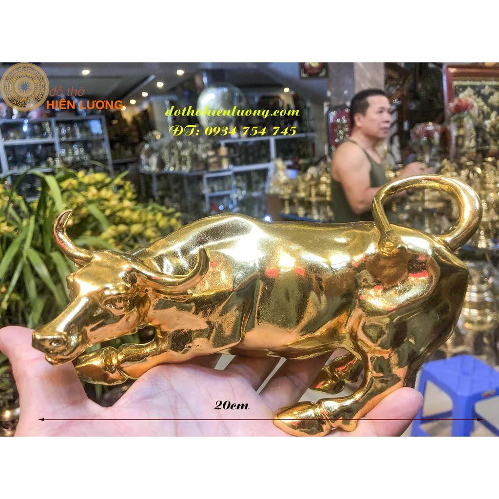 Tượng Trâu Húc Bằng Đồng Mạ Vàng Dài 20cm - Linh vật phong thủy dồi dào năng lượng