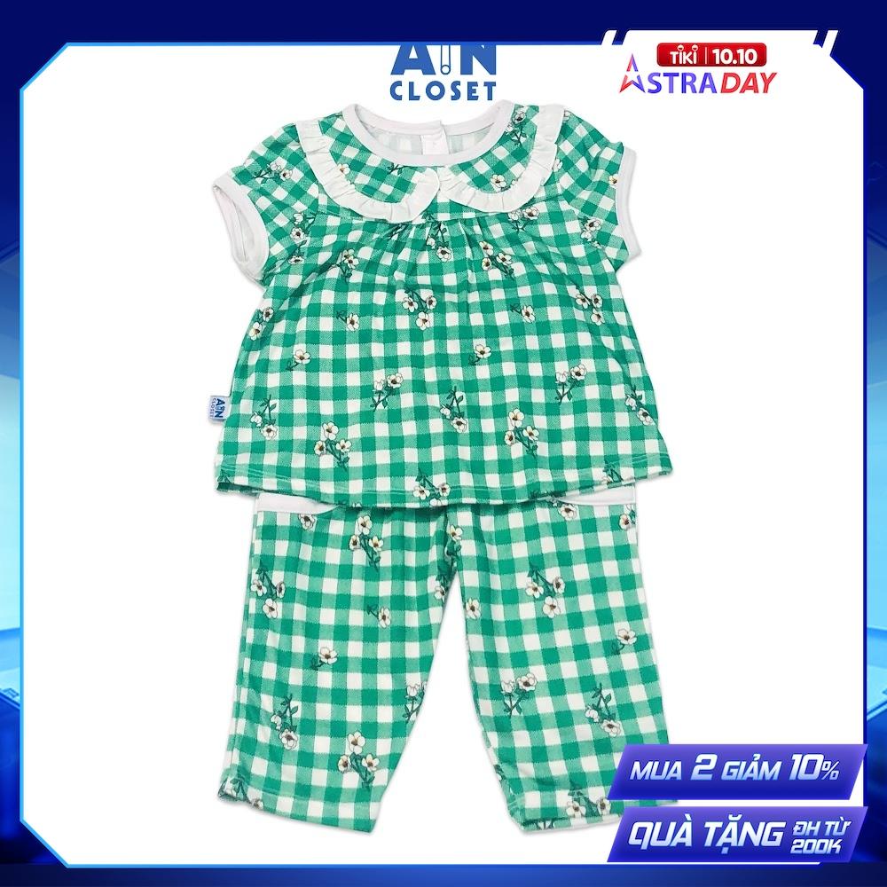 Bộ quần dài áo tay ngắn họa tiết Hoa Caro xanh lá thun cotton - AICDBGWP9IPJ - AIN Closet