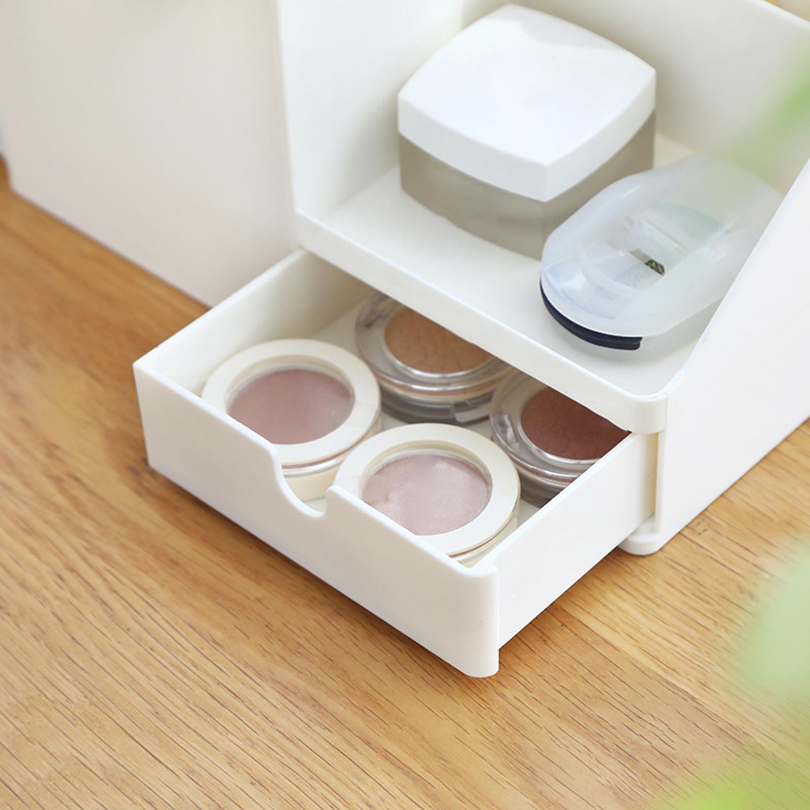 Plastic Desk Organizer 6 Compartments with Pen Holder, Drawer and Book Stand for Home Office and School