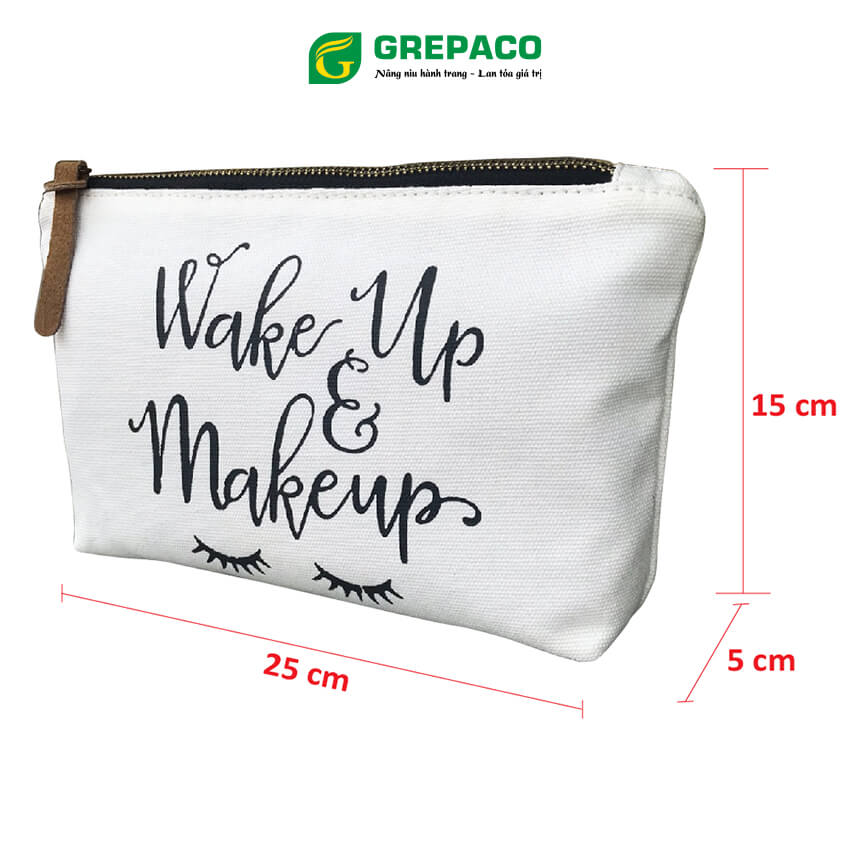 Túi Đựng Mỹ Phẩm Grepaco Đựng Đồ Cá Nhân Trang Điểm Đi Du Lịch Bằng Vải Bố Canvas Tote Cao Cấp, Chống Nước Nhẹ, Size Mini Khóa Kéo Đồng Dây Kéo Da - Hàng Chính Hãng