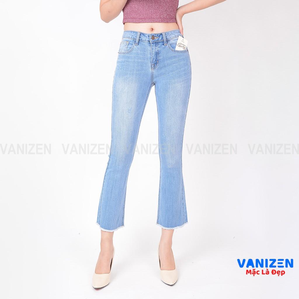 Quần jean nữ ống loe đẹp lưng cao cạp cao xước nhẹ hàng hiệu cao cấp mã 409 VANIZEN