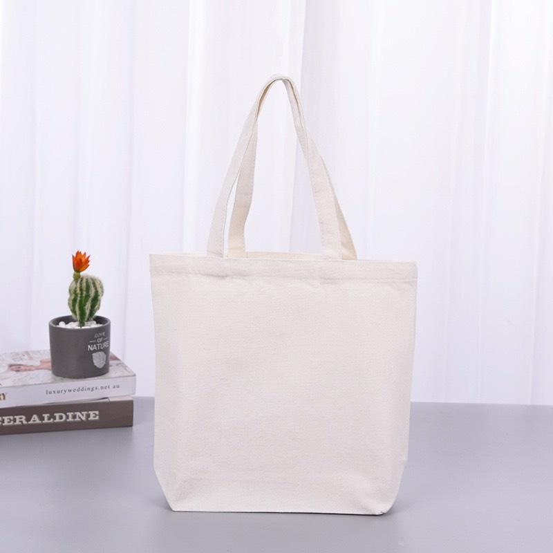 Túi Vải Canvas may 2 Lớp dầy có khóa kéo và túi nhỏ bên trong kích thước 38cmx33cmx10cm có thể in logo quà tặng - Màu trắng