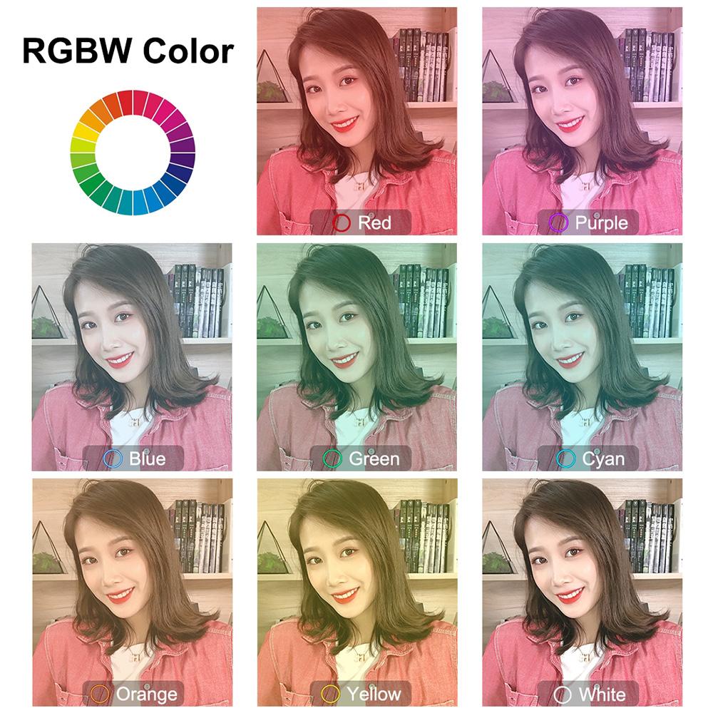 Đèn RGBW Ring Light Điều khiển từ xa có thể điều chỉnh độ sáng với giá đỡ điện thoại Bộ ánh sáng lấp đầy video selfie 7.9 inch