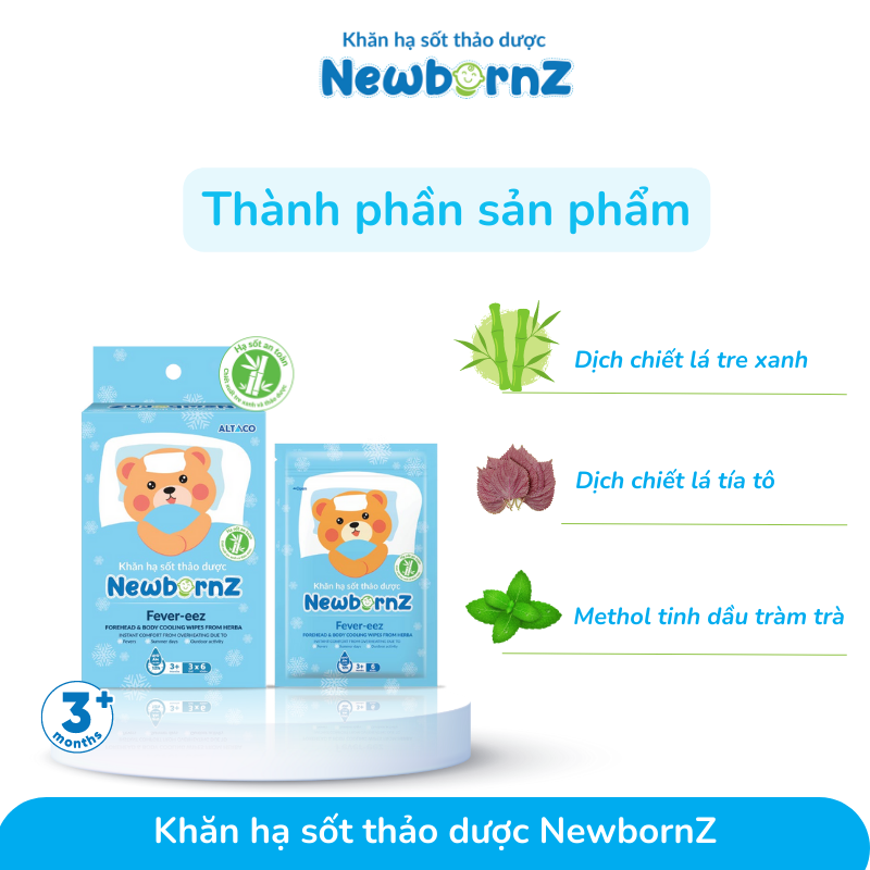 Khăn lau thảo dược hạ sốt NewbornZ cho bé từ 3m