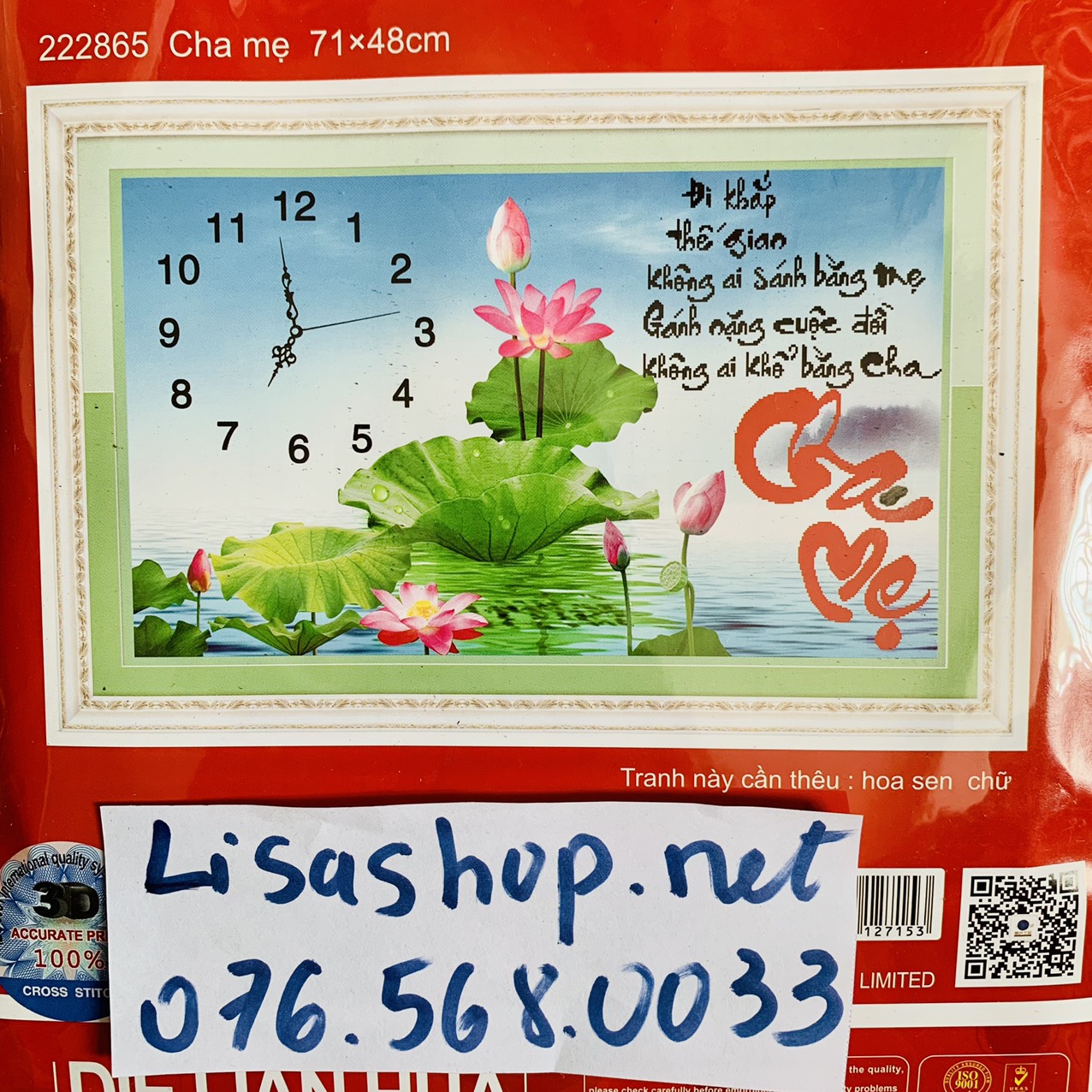 Tranh thêu chữ thập CHA MẸ 71x48cm chưa thêu 222865