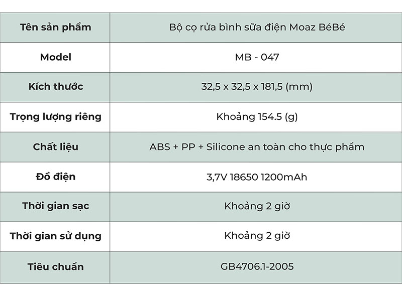 Bộ cọ rửa bình sữa điện Moaz Bébé MB - 047