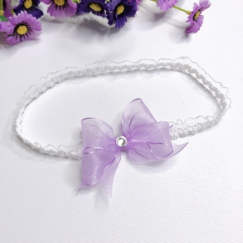 Váy tím phối bèo kèm turban cho bé