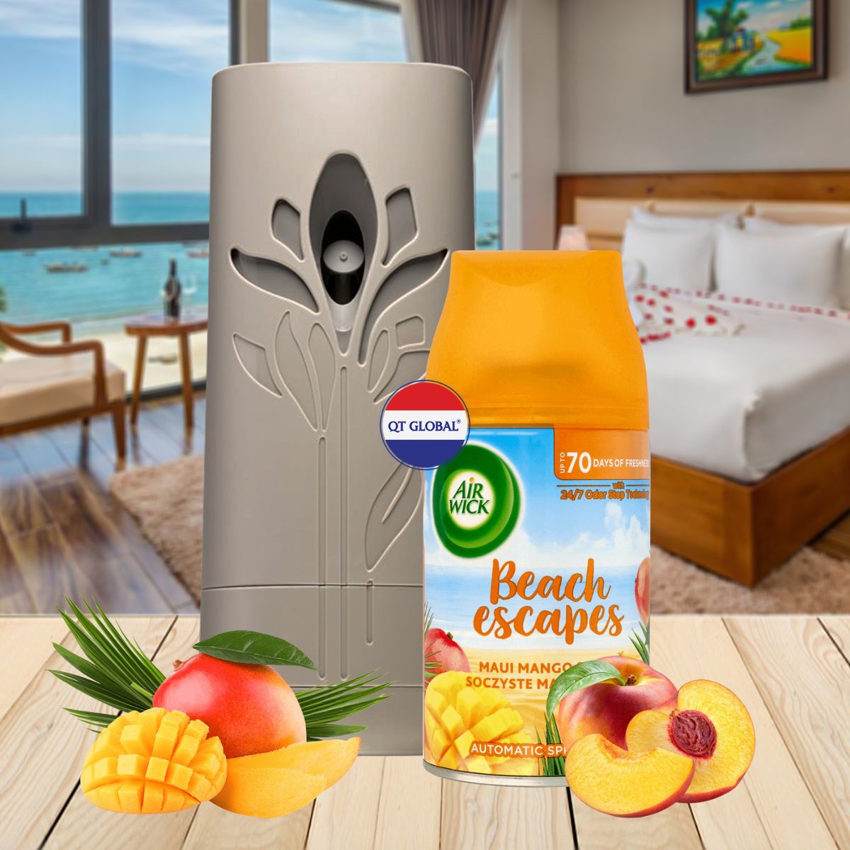 Bộ xịt thơm phòng tự động Air.Wick Maui Mango Splash 250ml QT0067 - Xoài Hawaii, gió biển