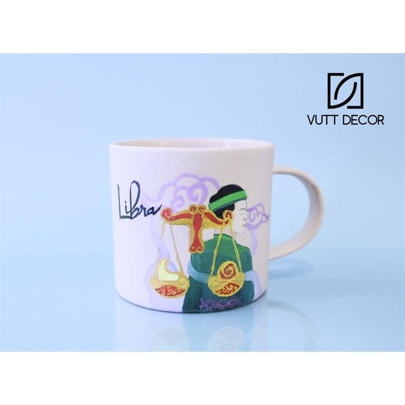 Cốc gốm có quai Gút Mỏ Ling - Vẽ tay Cung Hoàng Đạo - Thiên Bình/Libra