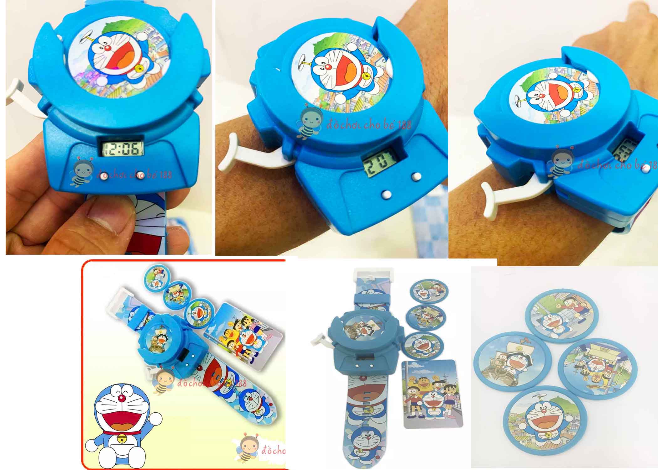 Đồ chơi đồng hồ đeo tay Doraemon spider man người nhện có bắn đĩa, giúp bé luyện tập thói quen xem giờ mỗi ngày