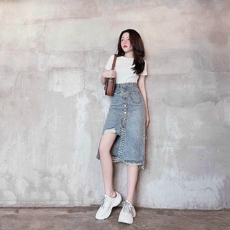 CHÂN VÁY JEAN CẮT CHỮ A