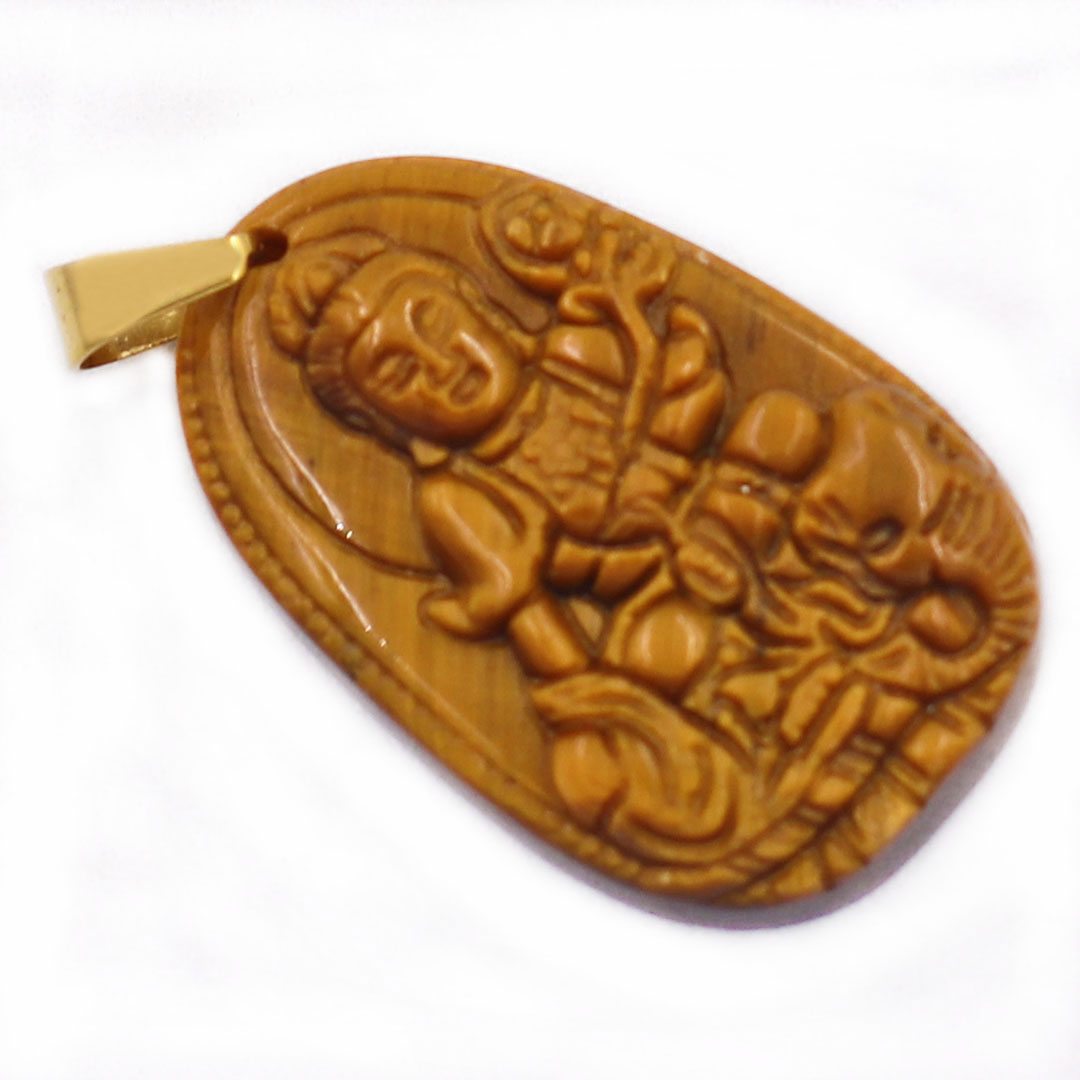 Hình ảnh Mặt Phật - Bồ tát Phổ hiền - đá mắt hổ 3.8cm - kèm hộp nhung - tuổi Thìn và tuổi Tỵ