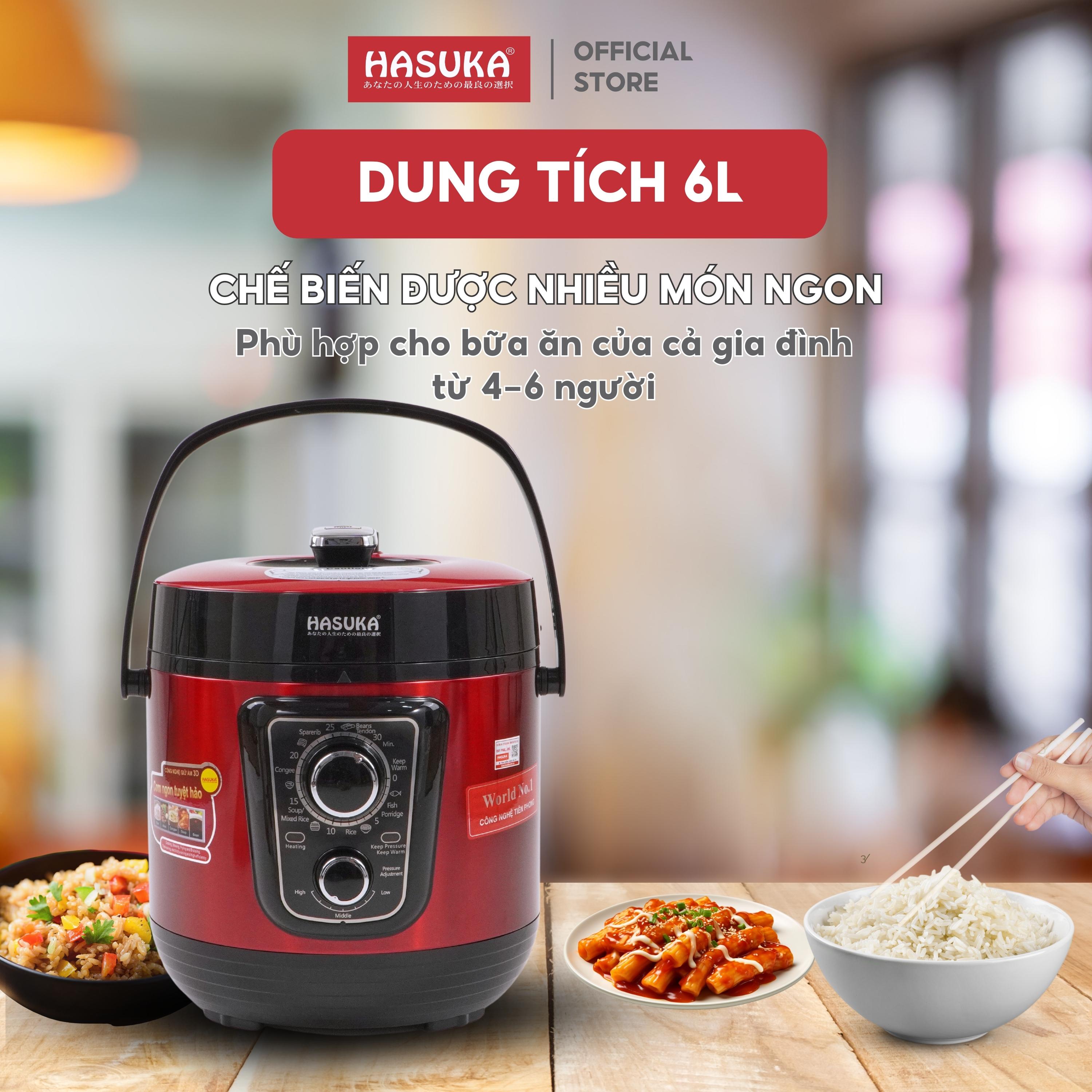 Nồi áp suất điện đa năng Hasuka HSK-988 dung tích 6L, công suất 1000W- Thiết bị nấu ăn hiện đại và tiện lợi - HÀNG CHÍNH HÃNG  (BH 12 tháng)