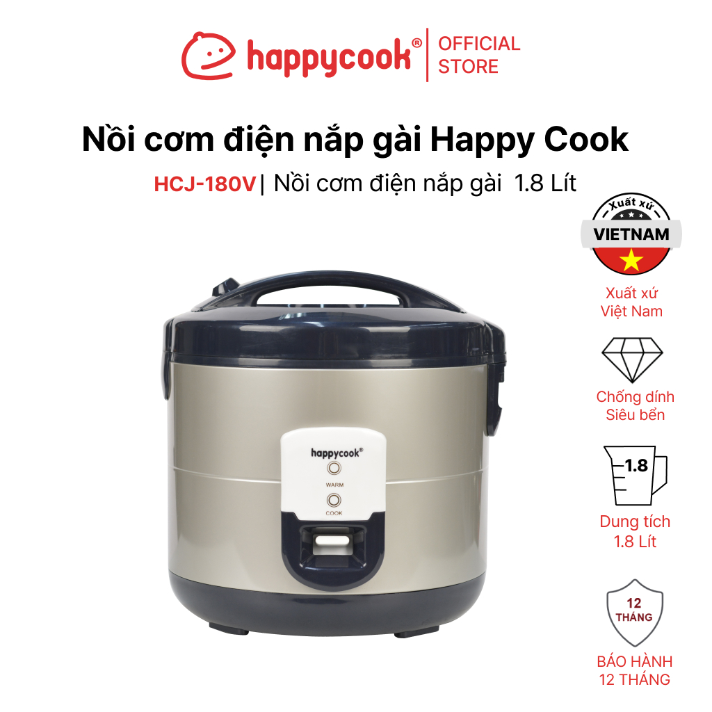 Nồi Cơm Điện Nắp Cài Happy Cook HCJ-180V (1.8L) - Hàng Chính Hãng