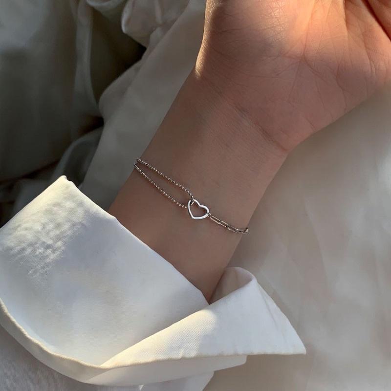 Lắc tay vòng tay bạc dây mảnh nối charm tim