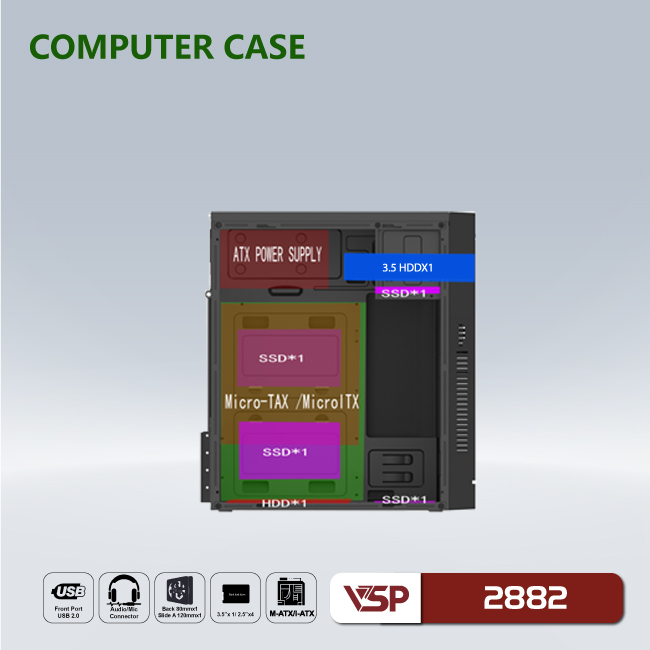Vỏ máy tính Case VSP 2882 - Hàng chính hãng TECH VISION phân phối