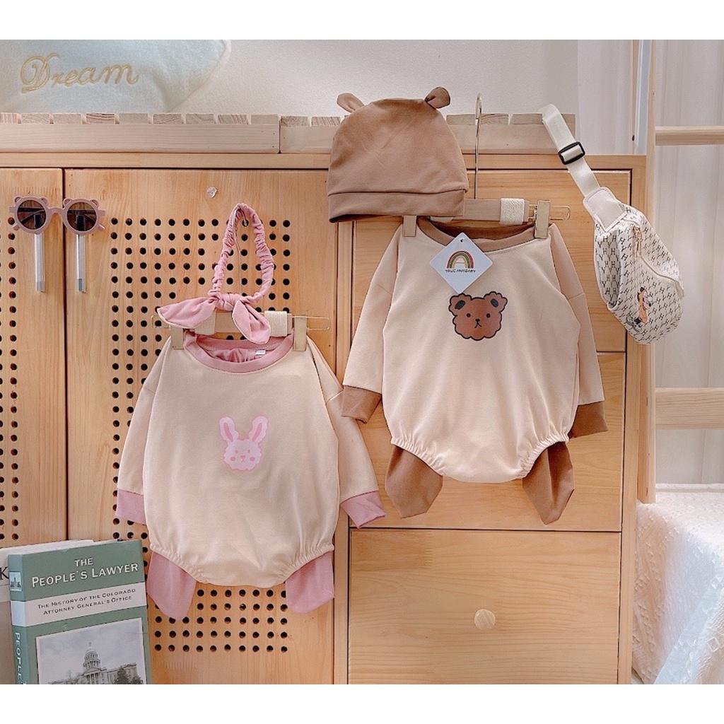 Set Body 3 Món Kèm Mũ Chất Zip Hàn Cute Cho Bé