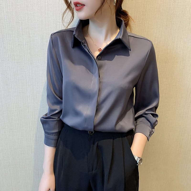 Áo sơmi nữ satin kèm ảnh thật